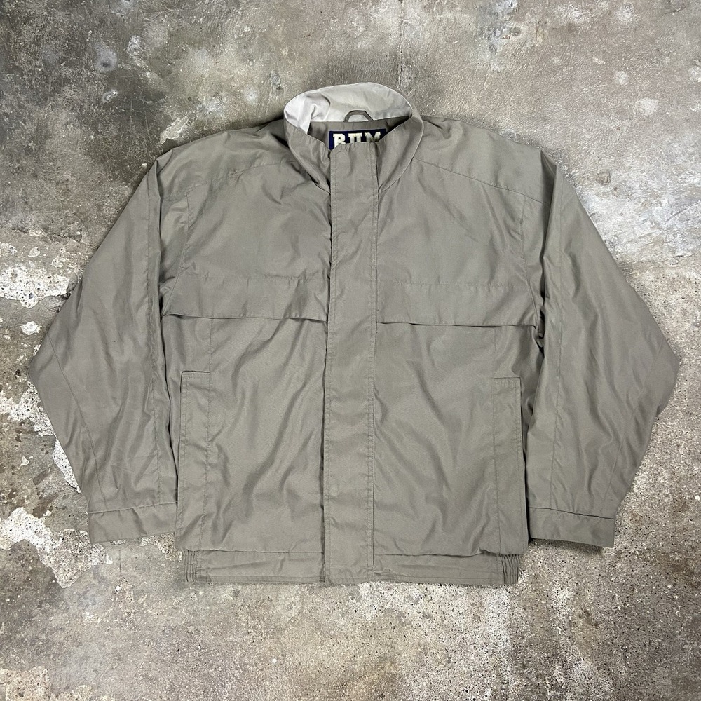 Vintage B.U.M. Equipment Bomber‎ Jacket Size Large Beige Mesh Lined Full Zip